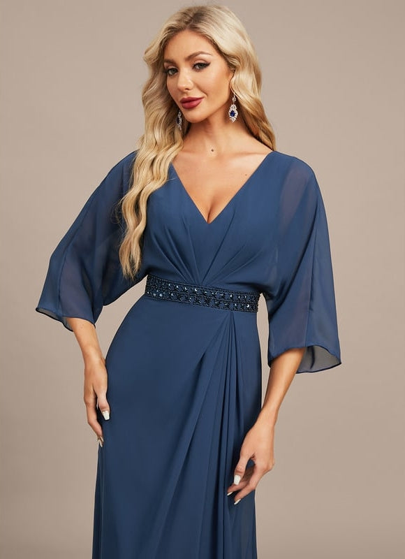 Robe de Soirée Chiffon Marine - gallery 4