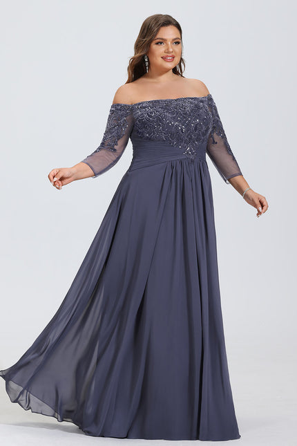 Robe de Soirée Longue Bleue Dentelle Paillettes - gallery 9
