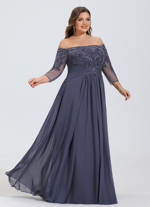 Robe de Soirée Longue Bleue Dentelle Paillettes - gallery 9
