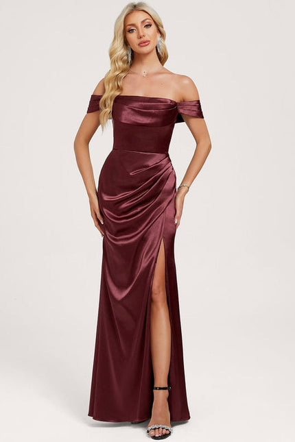 Robe de Soirée Satin Bordeaux Élégante