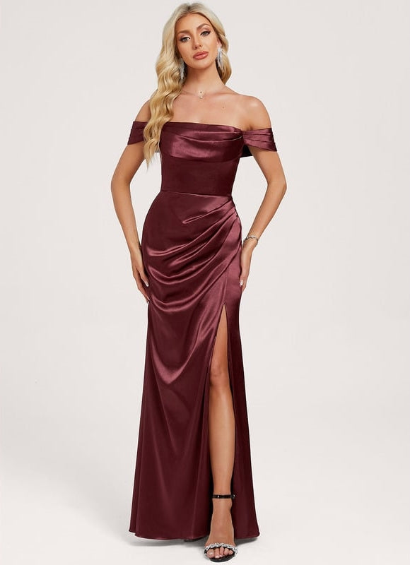 Robe de Soirée Satin Bordeaux Élégante