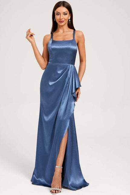 Robe de Soirée Satin Bleu Élégant - gallery 4