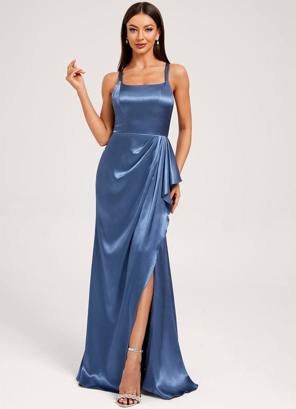 Robe de Soirée Satin Bleu Élégant - gallery 4