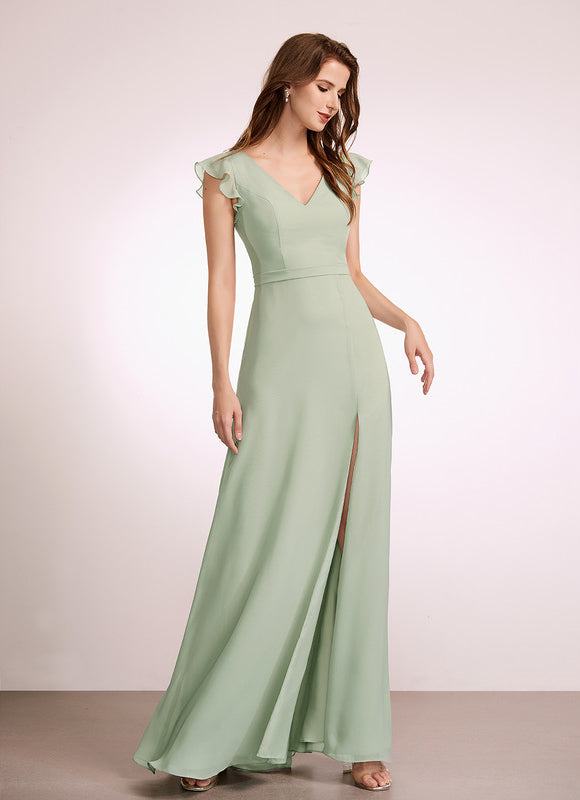 Robe de Soirée Mousseline Beige - gallery 5