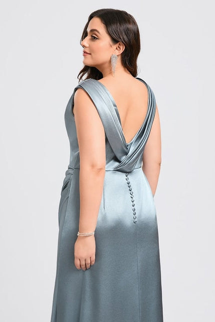 Robe de Soirée Satin Bleu Poudré - gallery 7