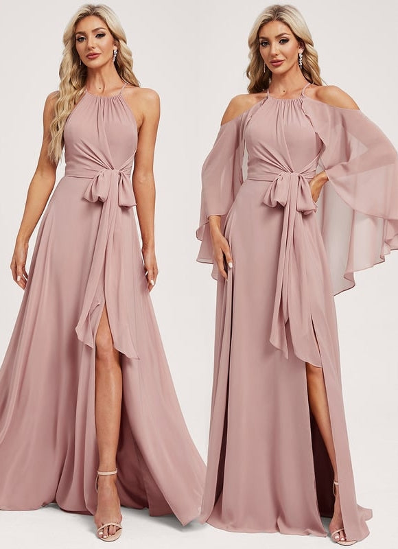 Robe de Soirée Rose Poudré Élégance