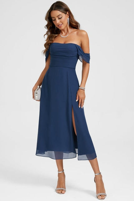 Robe de Soirée Mousseline Marine - gallery 5