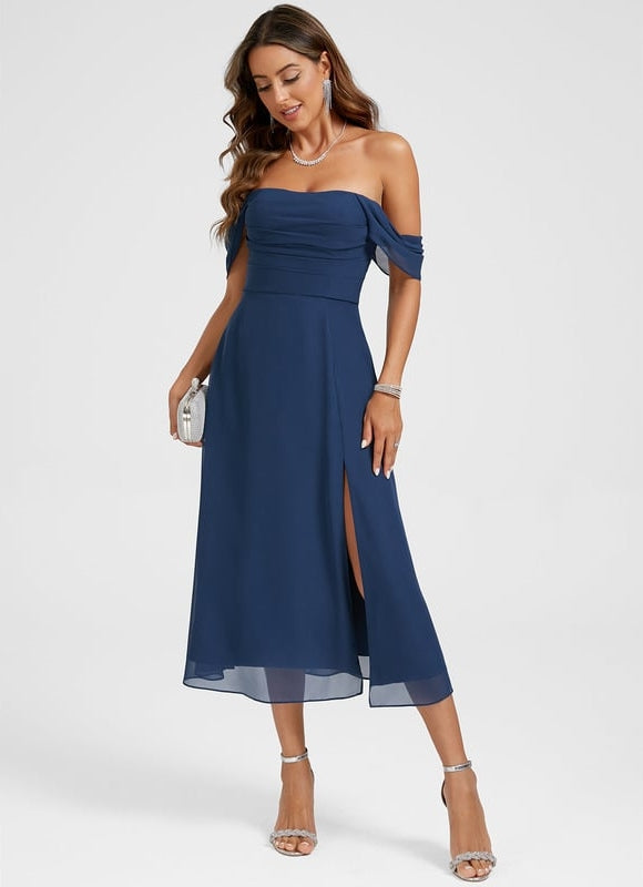Robe de Soirée Mousseline Marine - gallery 5