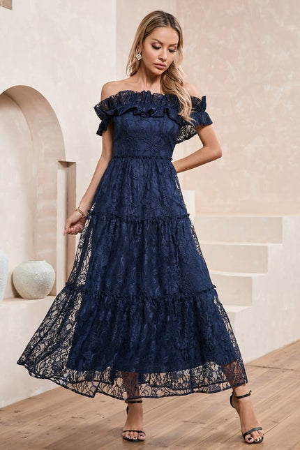 Robe de Soirée Dentelle Marine - gallery 3