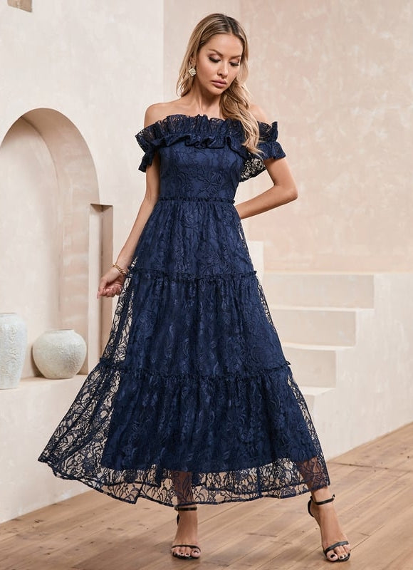 Robe de Soirée Dentelle Marine - gallery 3