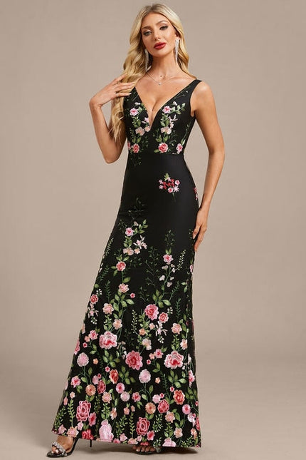 Robe de Soirée Noire Florale - gallery 3