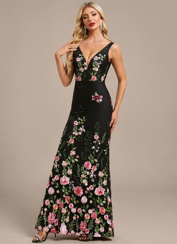 Robe de Soirée Noire Florale - gallery 3