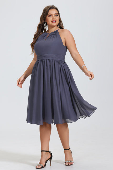 Robe de Soirée Longue Bleu Mousseline Volants - gallery 6