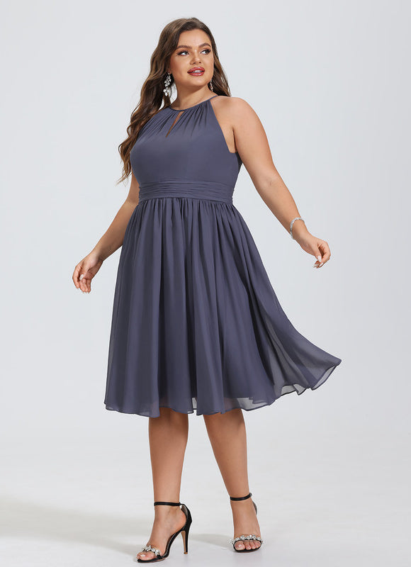 Robe de Soirée Longue Bleu Mousseline Volants - gallery 6