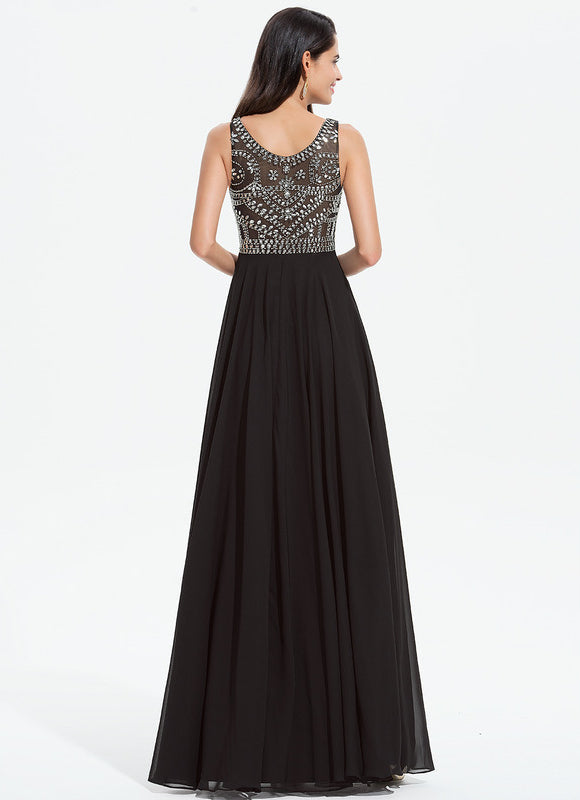 Robe de Soirée Noir Élégant Flottant - gallery 1