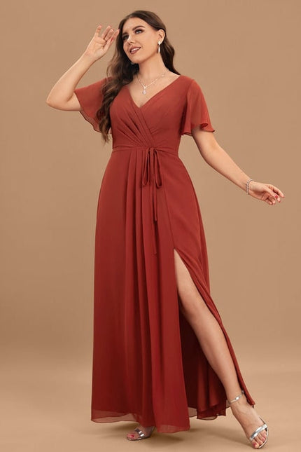 Robe de Soirée Mousseline Beige - gallery 5