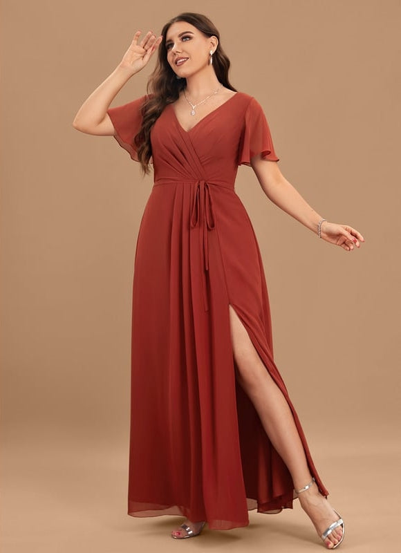 Robe de Soirée Mousseline Beige - gallery 5