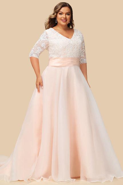 Robe de Soirée Longue Blanche Princesse Dentelle Voile - gallery 5