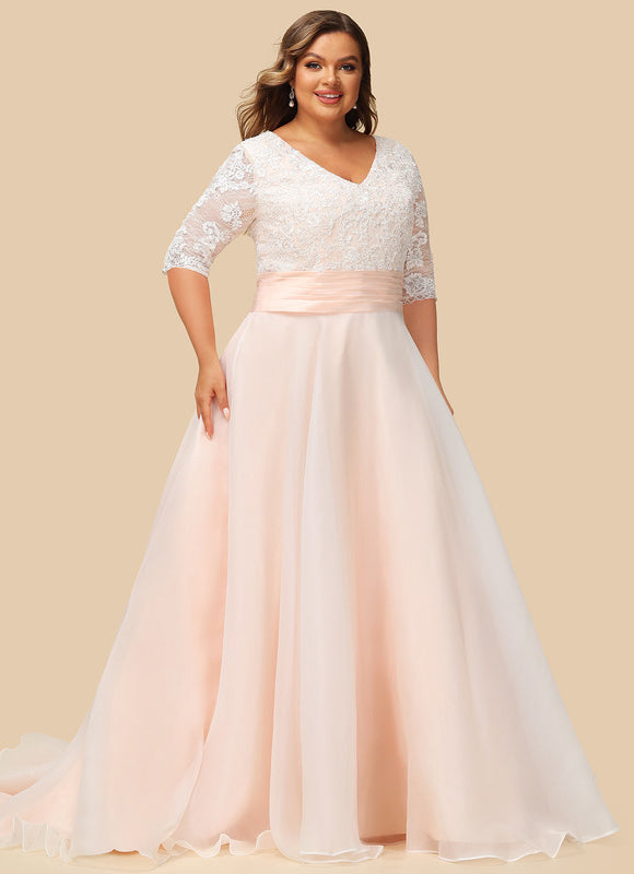 Robe de Soirée Longue Blanche Princesse Dentelle Voile - gallery 5