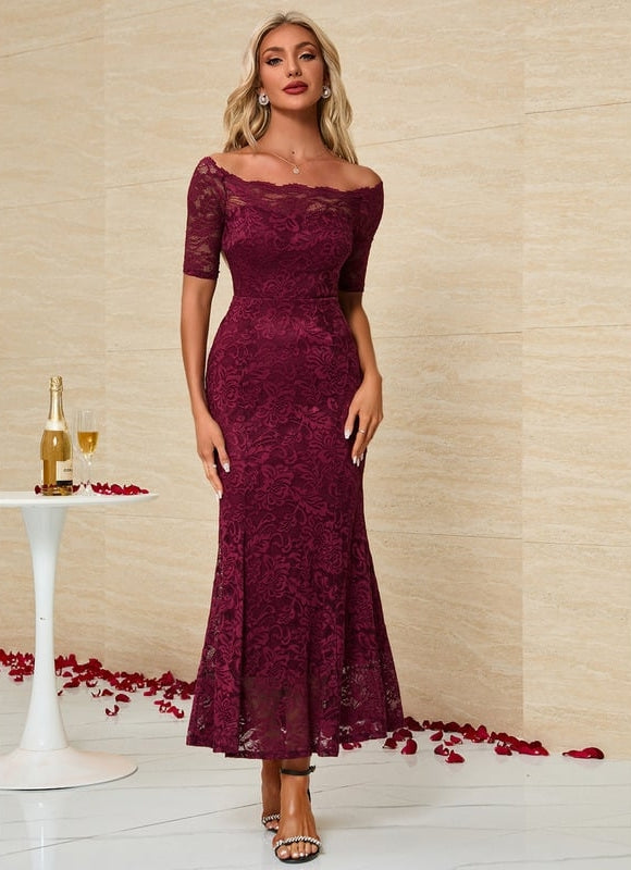 Robe de Soirée Bordeaux Florale - gallery 4