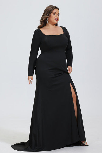 Robe Longue Noire Jersey Soirée Avec Traîne - gallery 8