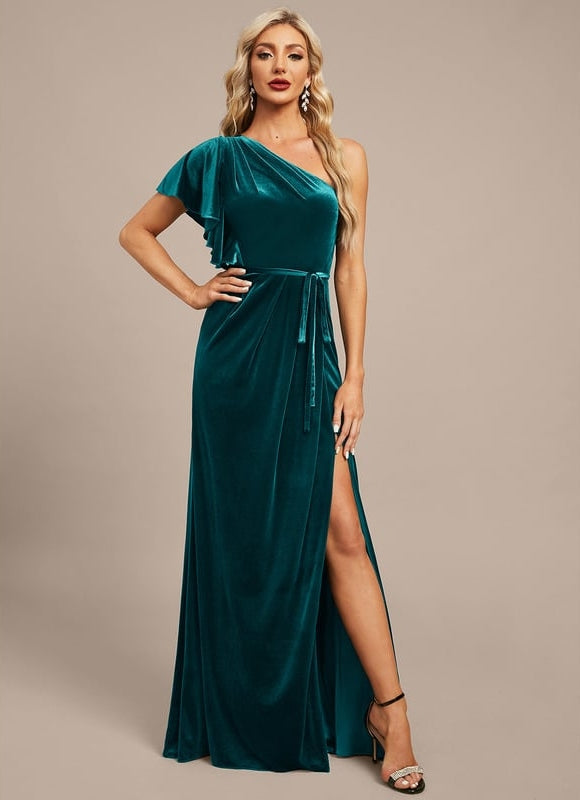 Robe de Soirée Velours Asymétrique - gallery 4