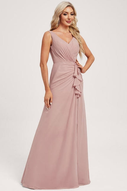 Robe de Soirée Mousseline Beige - gallery 2