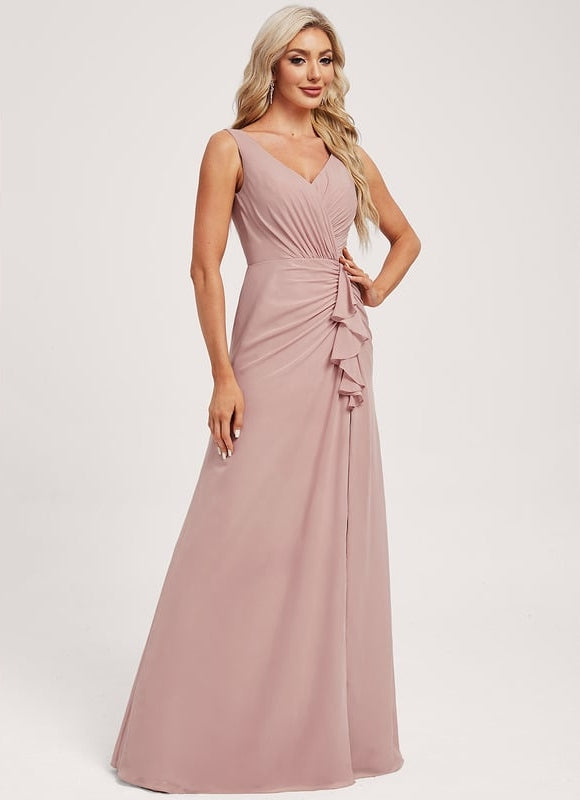 Robe de Soirée Mousseline Beige - gallery 2