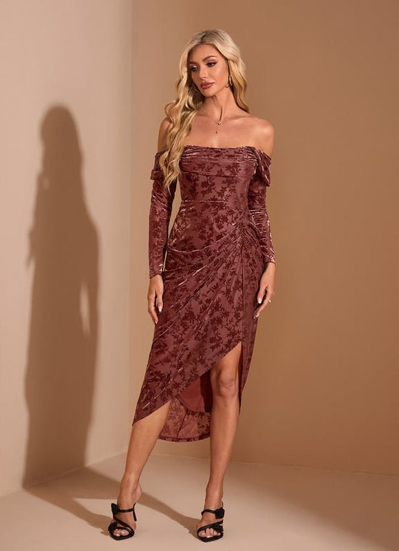 Robe de Soirée Velours Bourgogne - gallery 5