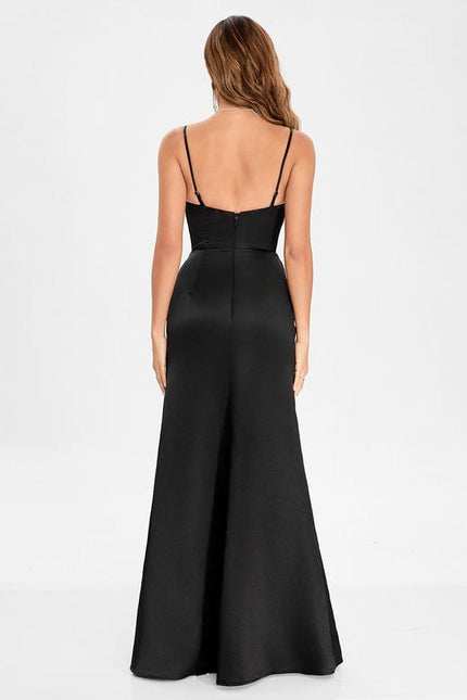 Robe de Soirée Satin Noir Chic - gallery 1