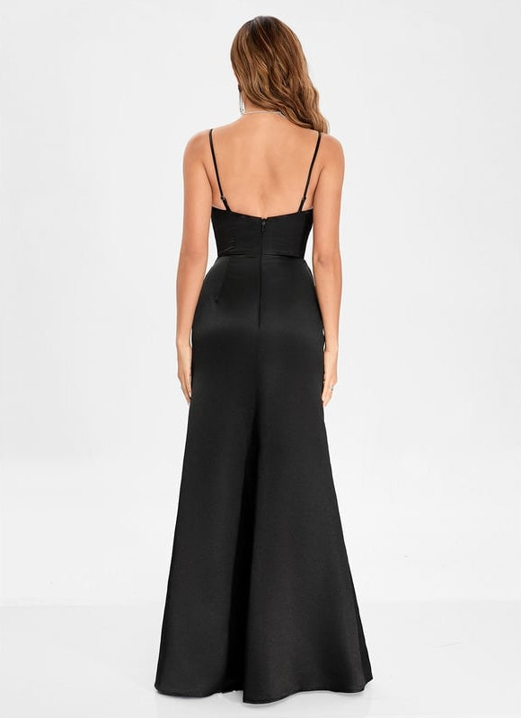 Robe de Soirée Satin Noir Chic - gallery 1
