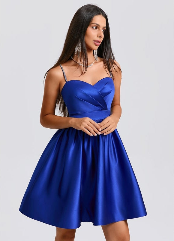 Robe de Soirée Satinée Bleue - gallery 1