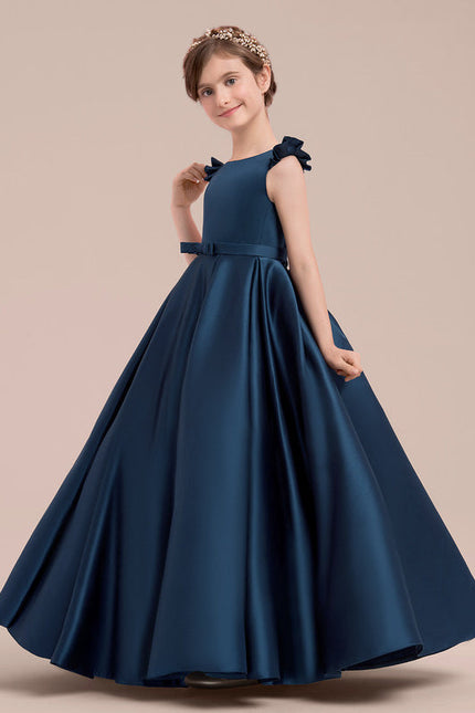 Robe de Soirée Longue Bleue Satin Fille Mariage - gallery 2