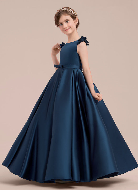 Robe de Soirée Longue Bleue Satin Fille Mariage - gallery 2