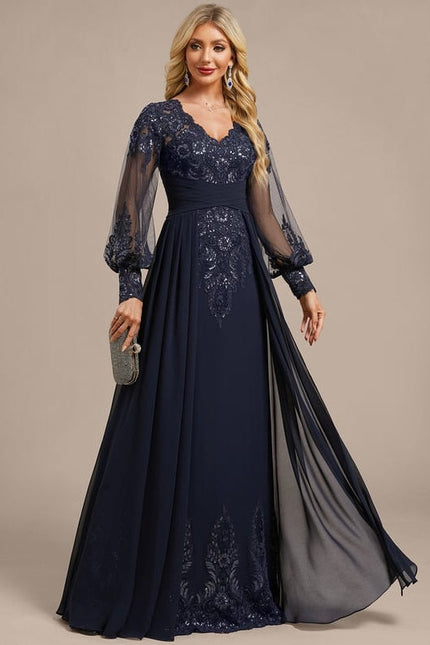 Robe de Soirée Vaporeuse Marine - gallery 4