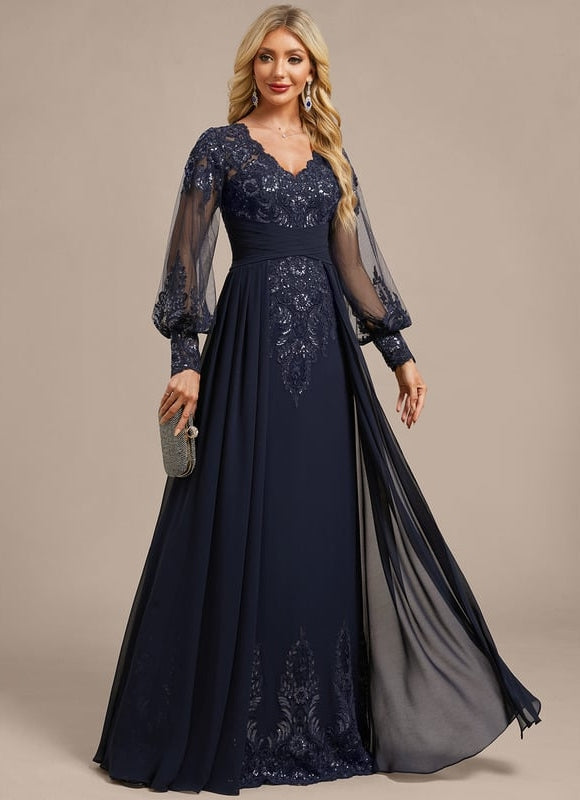 Robe de Soirée Vaporeuse Marine - gallery 4