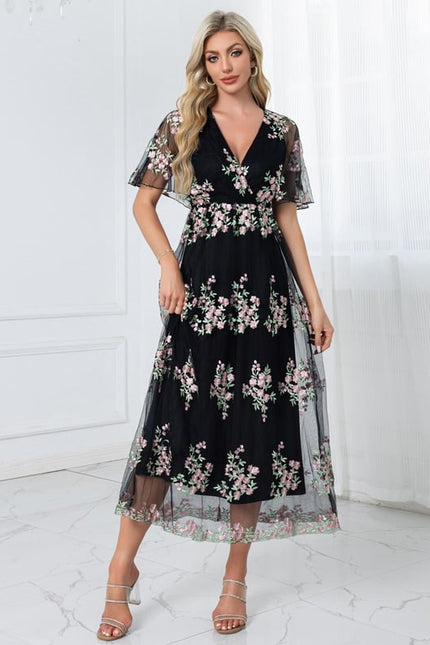 Robe de Soirée Florale Noire - gallery 3