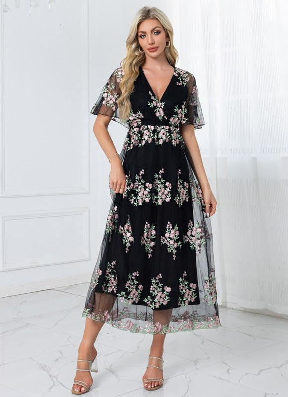 Robe de Soirée Florale Noire - gallery 3