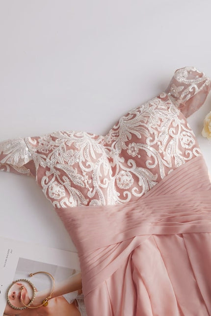 Robe de Soirée Chic Volant Rosé - gallery 3