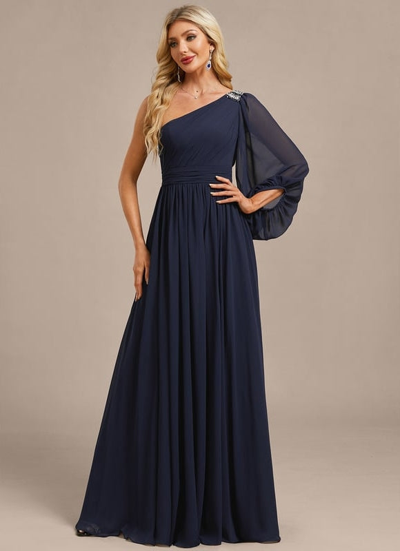 Robe de Soirée Mousseline Asymétrique - gallery 3