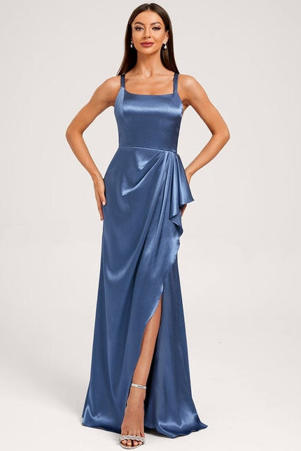 Robe de Soirée Satin Bleu Élégant
