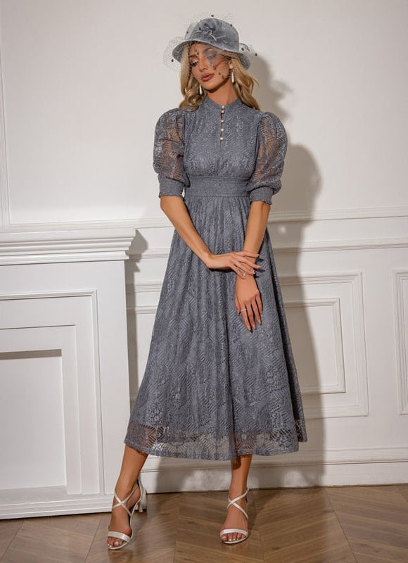 Robe de Soirée Dentelle Grise - gallery 3
