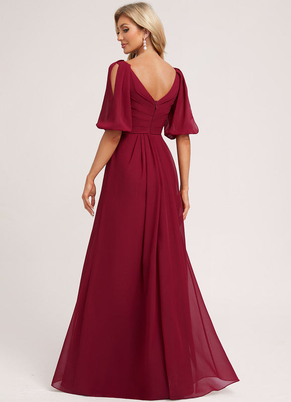 Robe de Soirée Mousseline Beige - gallery 1