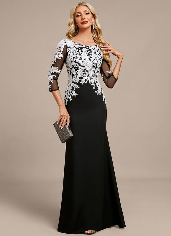 Robe De Soirée Col Bateau Dentelle - gallery 2
