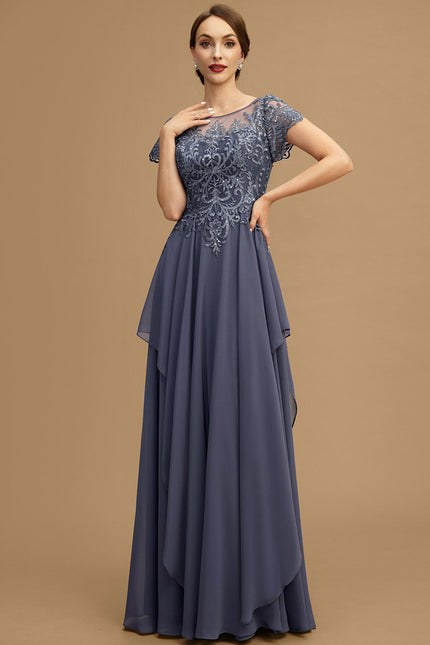 Robe de Soirée Longue Bleu Marine Dentelle Mousseline Volants - gallery 5