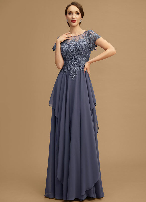 Robe de Soirée Longue Bleu Marine Dentelle Mousseline Volants - gallery 5