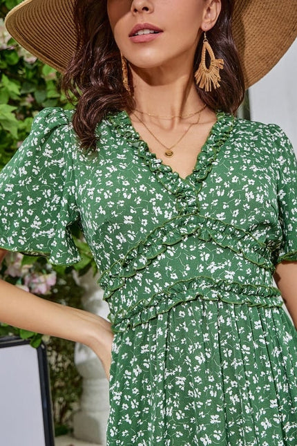 Robe de Soirée Verte Fleurie - gallery 5