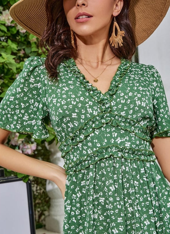 Robe de Soirée Verte Fleurie - gallery 5