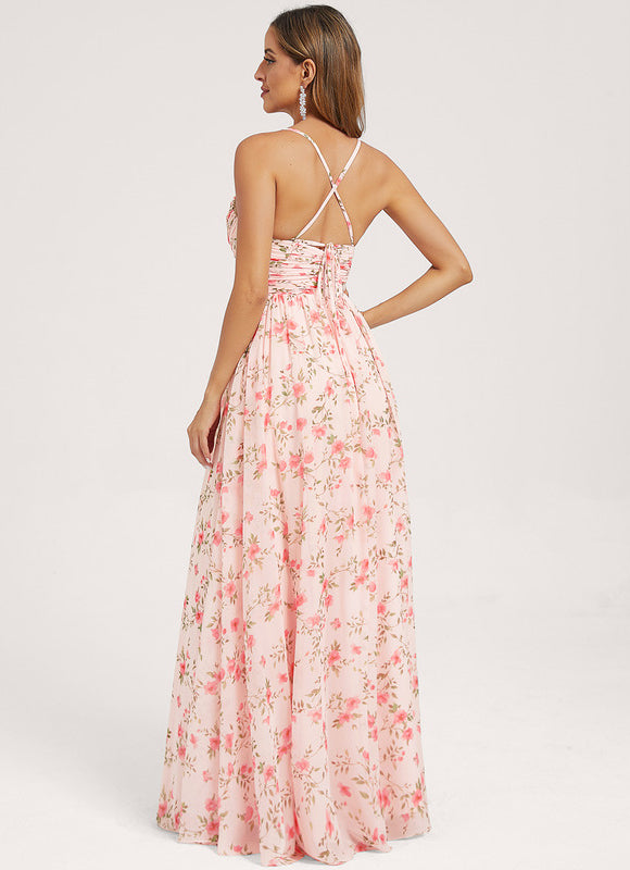Robe de Soirée Mousseline Beige - gallery 4