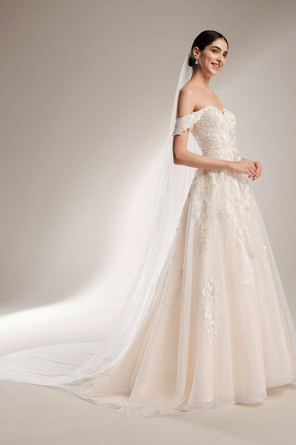 Robe de Soirée Longue Blanche Mariage Dentelle Epaule Dénudée - gallery 7